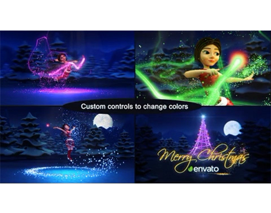 圣诞节月空下飞舞的魔法小精灵节日祝福AE动画模板
